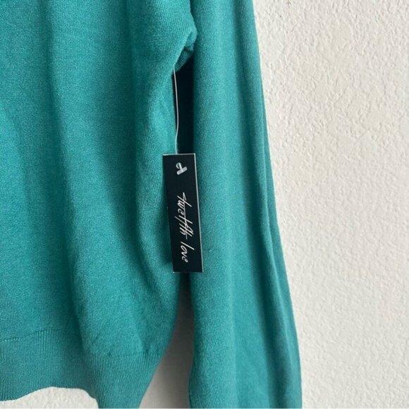NWT Teal Embellished Sweater, Size L, Elegant Glam, Coquette Chic - Picture 6 of 11